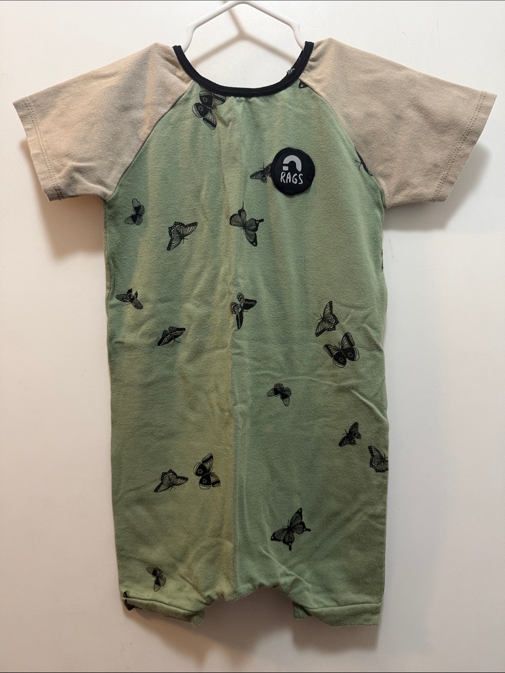 Rags Green Butterfly Short-Sleeve Romper with Beige Sleeves Size 2T